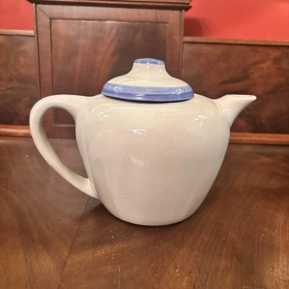 Vintage M.A. Hadley Country Scene Blue House Teapot Hand Painted Pottery